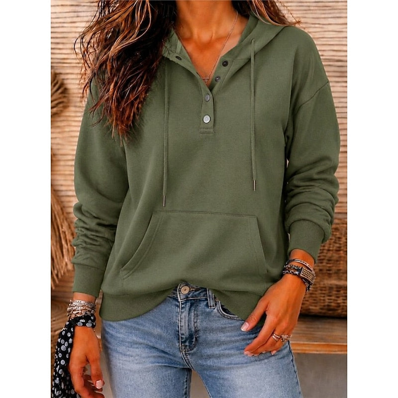 Relaxed Button-Neck Hoodie for Women