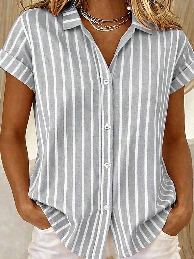 Striped Short-Sleeve Blouse for Women