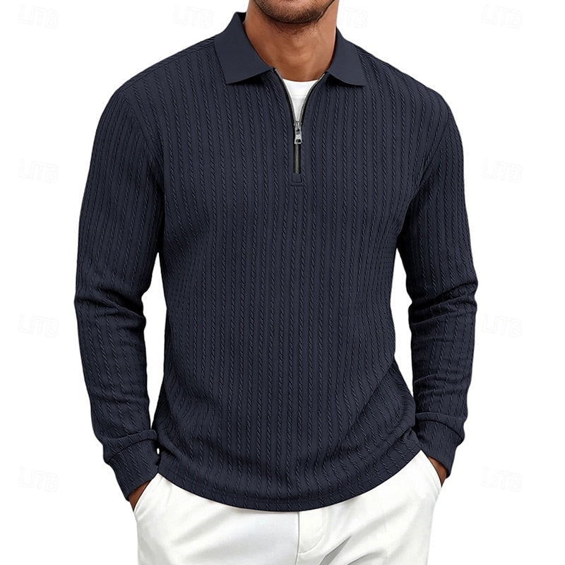 Quarter-Zip Polo Shirt for Men, Textured Style