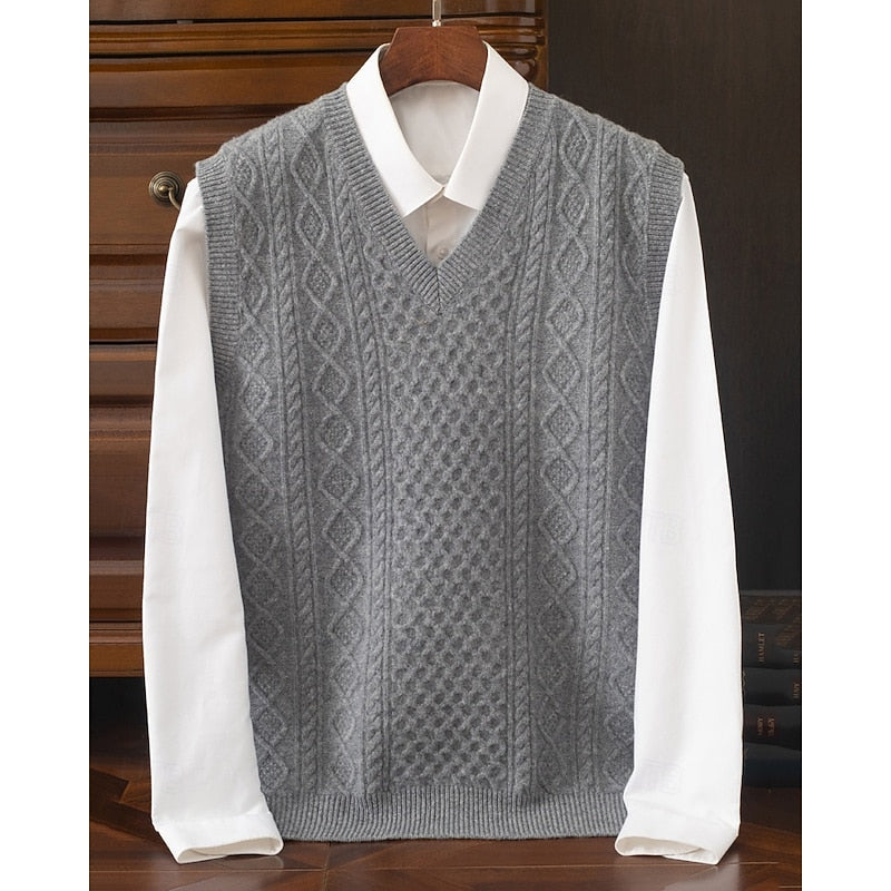 Cable-Textured V-Neck Sweater Vest for Men, Plus Size