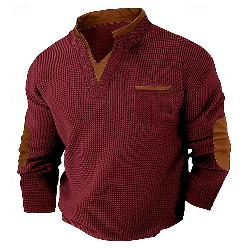 Textured Waffle Henley Shirt for Men, Plus Size