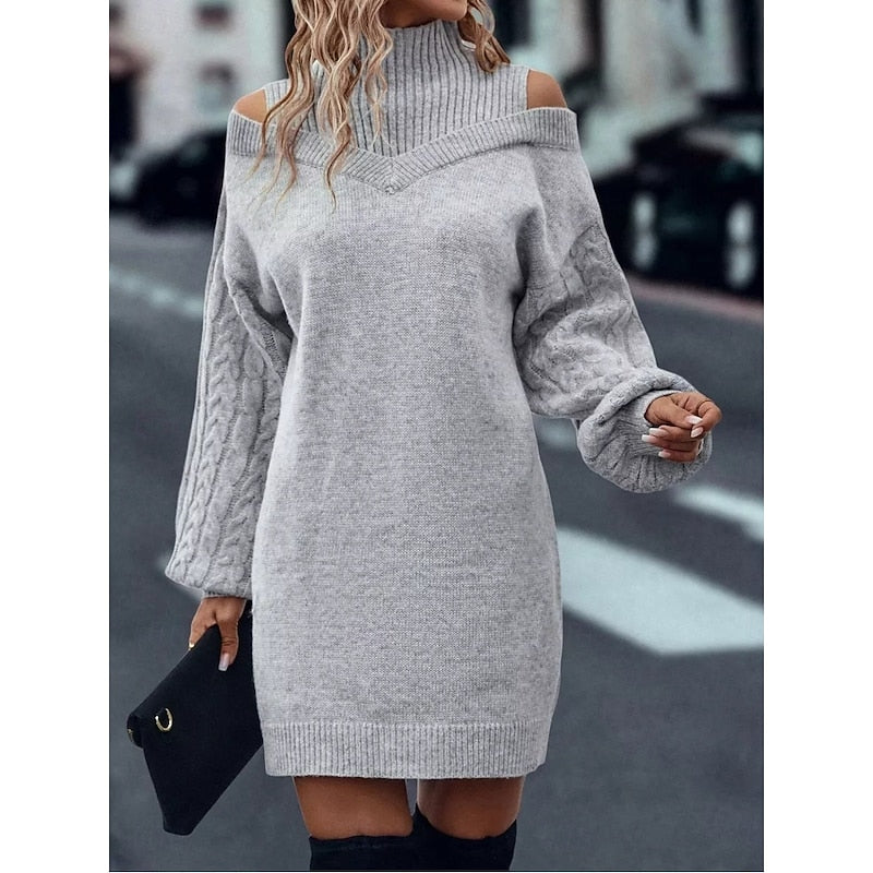 Cold-Shoulder Turtleneck Sweater Dress for Women