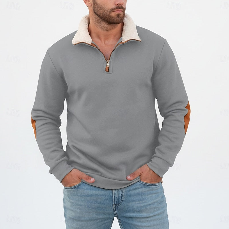 Standing Collar Half-Zip Pullover for Men, Plus Size