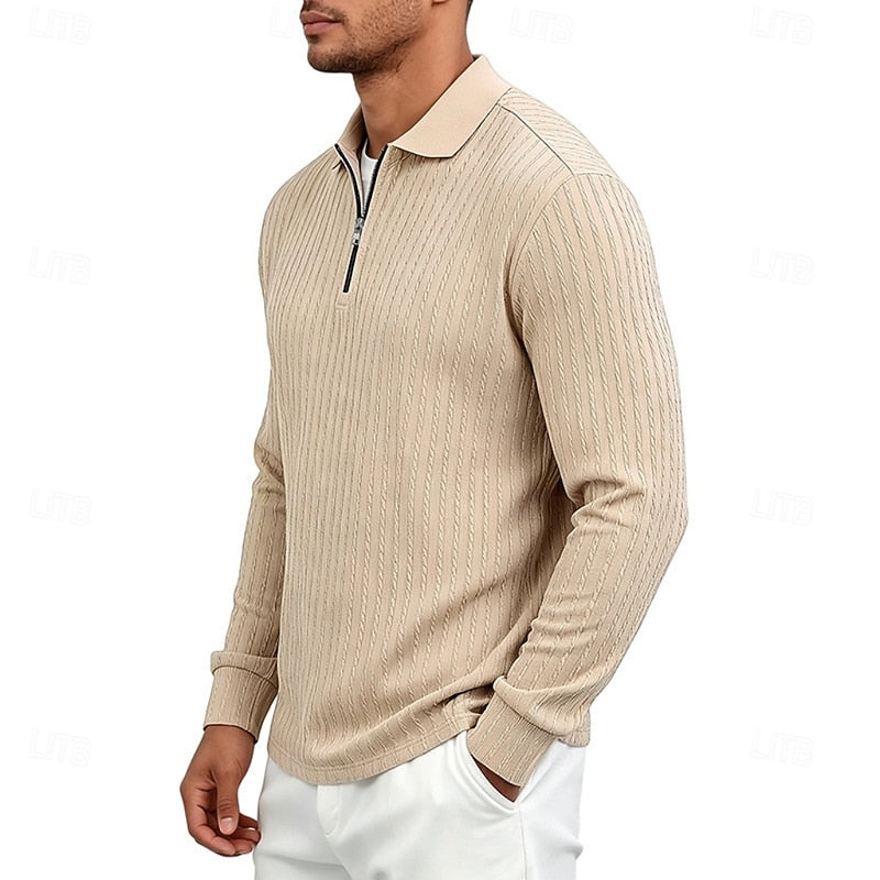 Quarter-Zip Polo Shirt for Men, Textured Style