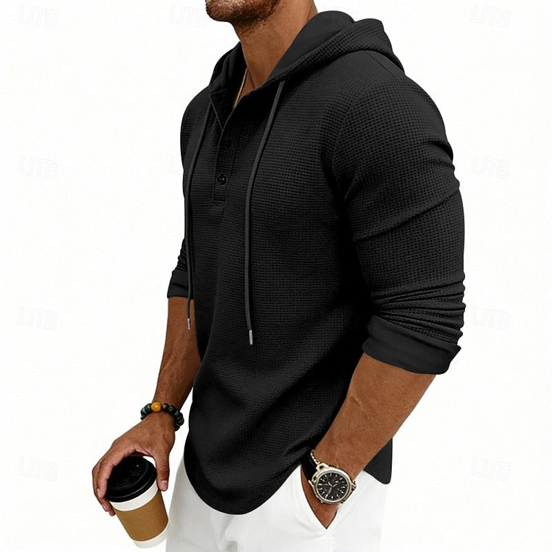 Hooded Henley Shirt, Men's Relaxed Fit
