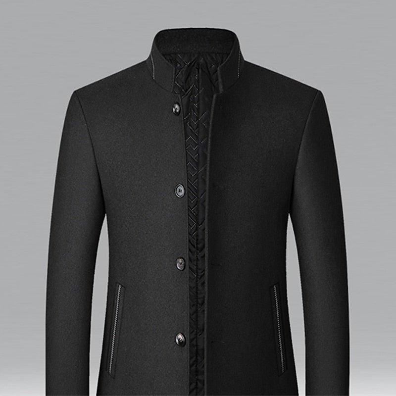 Stand-Collar Overcoat for Men, Refined Style
