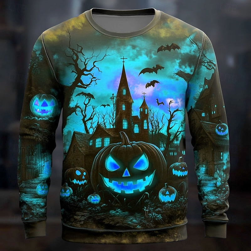 Halloween Graphic Crew Neck Sweatshirt for Men, Plus Size