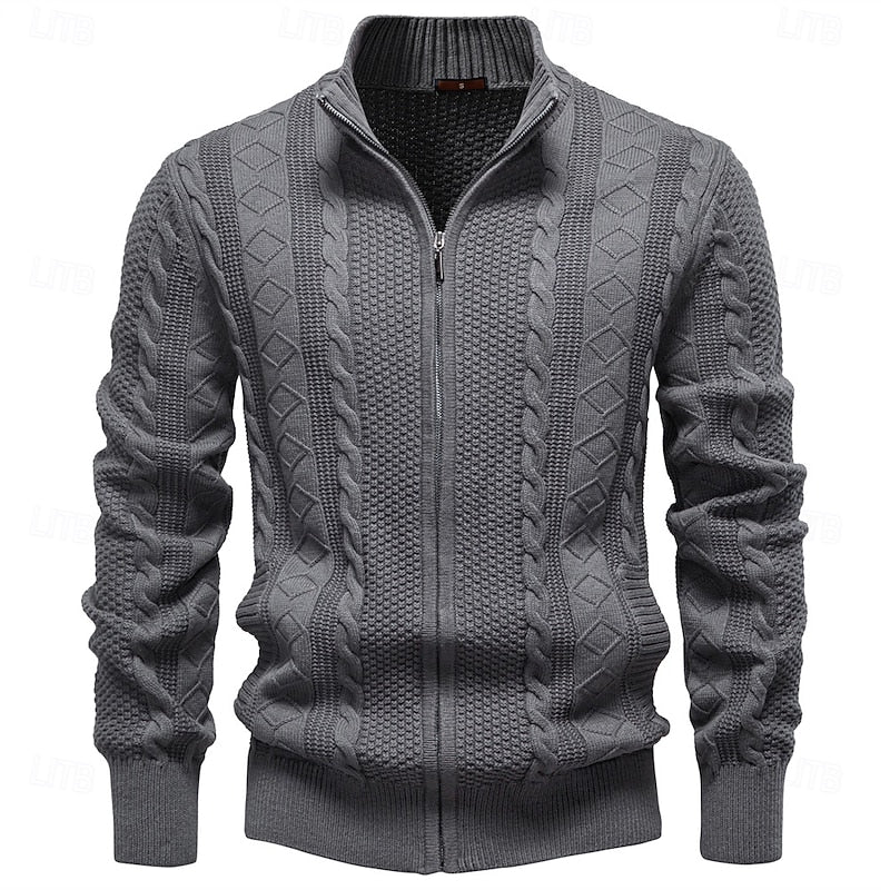 Men's Textured Zip-Up Cardigan