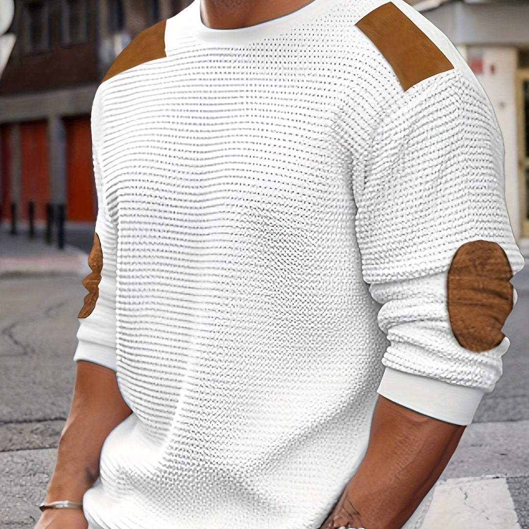 Textured Elbow-Patch Pullover for Men, Plus Size