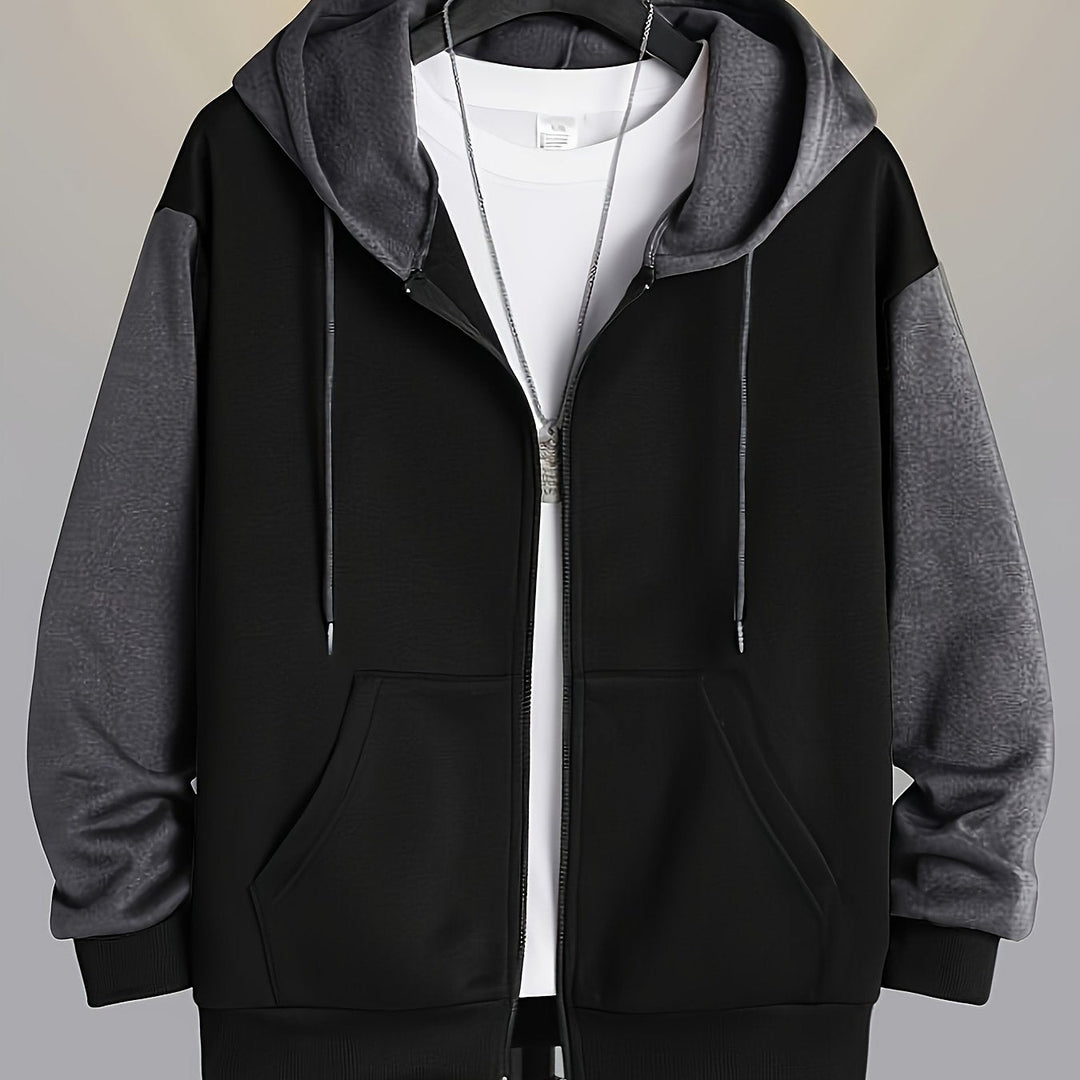 Color Block Zip-Up Hoodie for Men