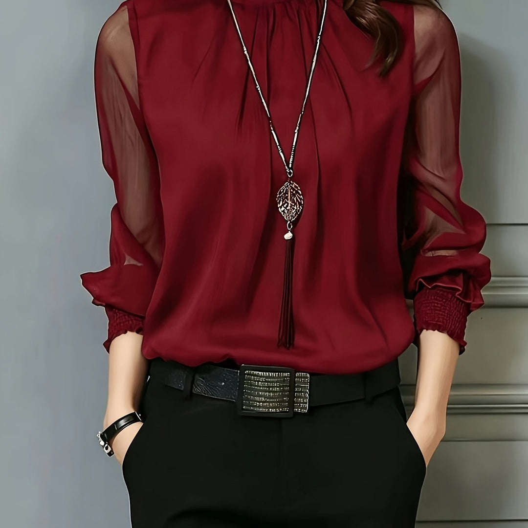 Stand-Collar Long-Sleeve Blouse for Women