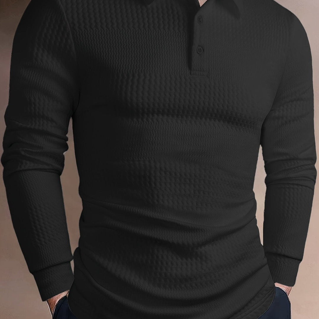 Long-Sleeve Polo Shirt for Men, Textured Style