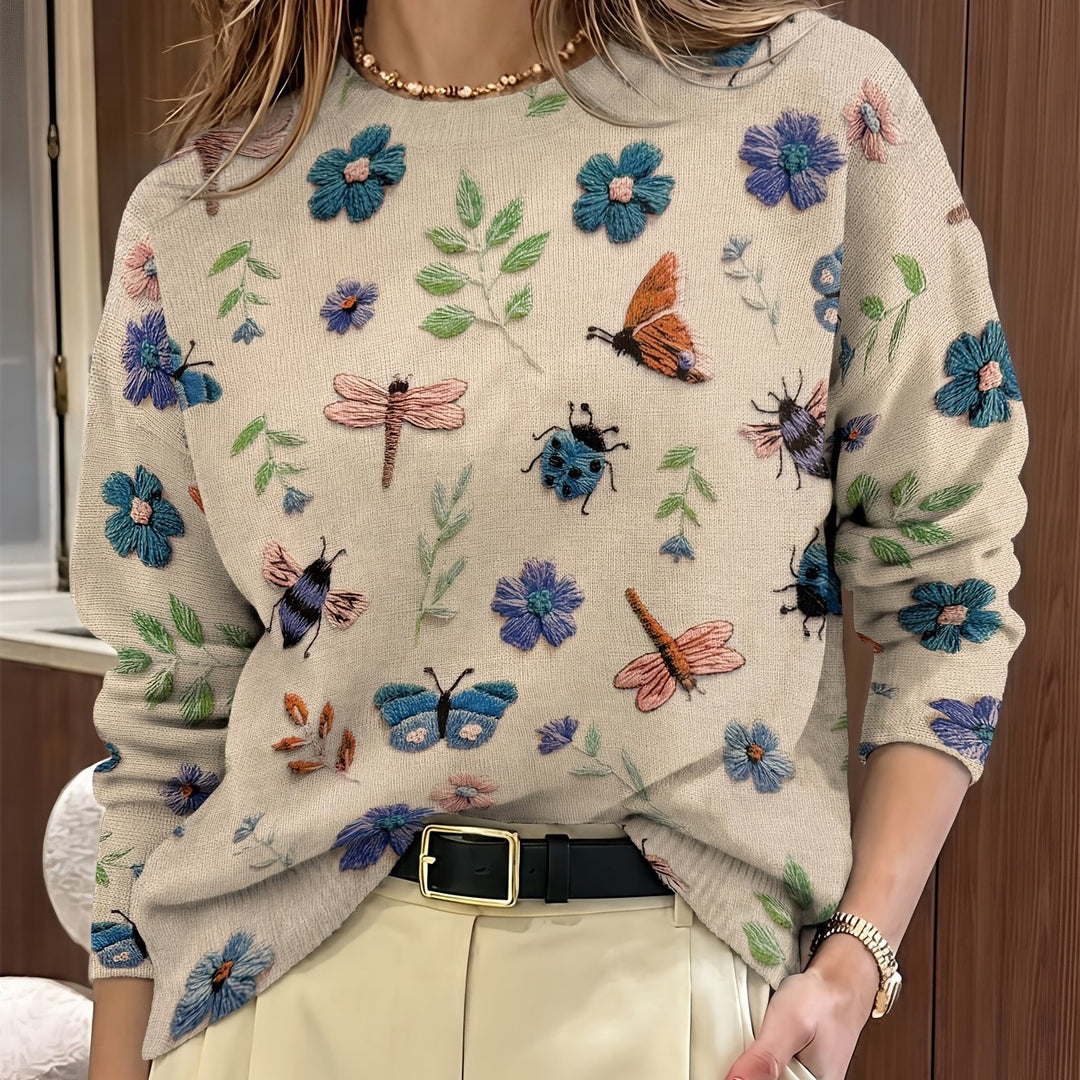 Botanical Print Crewneck Sweater for Women