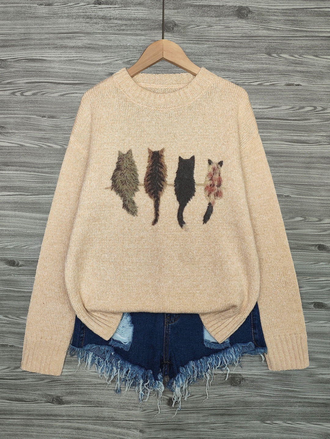 Cat-Print Sweater for Women, Cozy Style