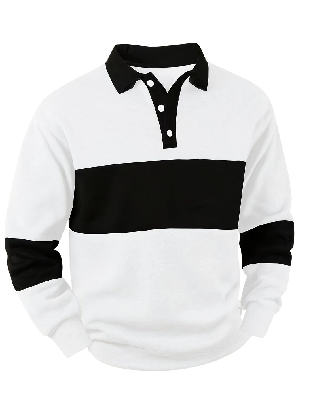 Colour-Block Long Sleeve Polo Shirt for Men, Plus Size