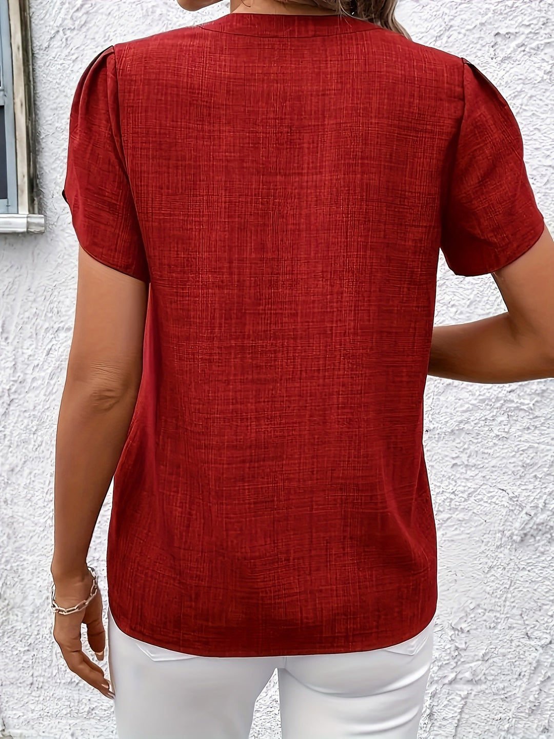 Petal Sleeve Notched Blouse for Women