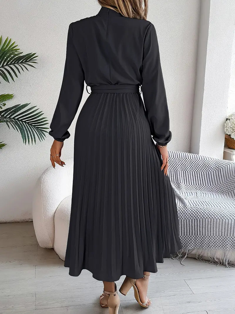Long-Sleeve Belted Waist Midi Dress for Women