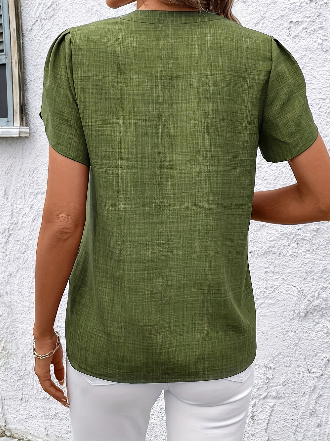 Petal Sleeve Notched Blouse for Women