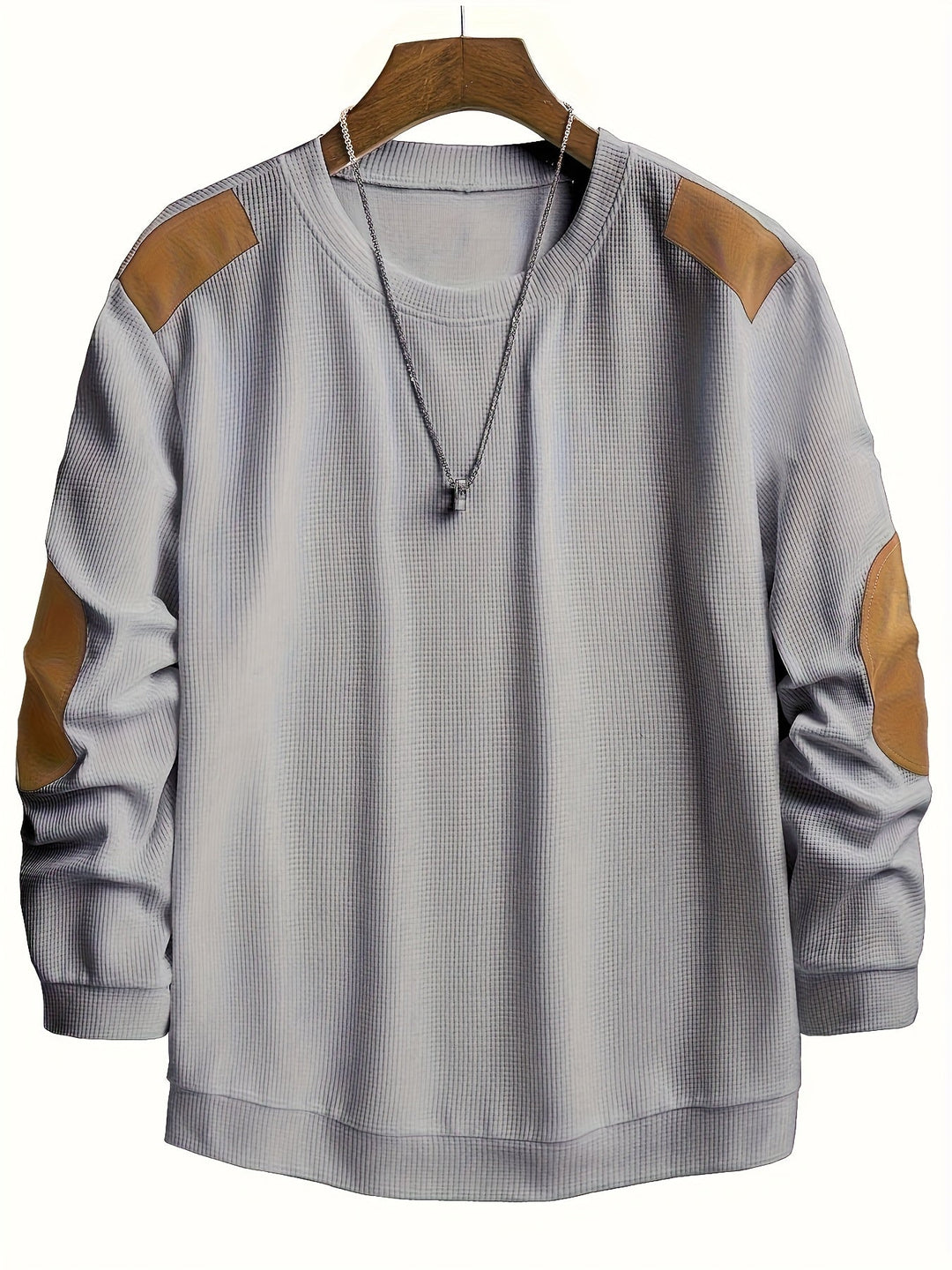 Textured Elbow-Patch Pullover for Men, Plus Size
