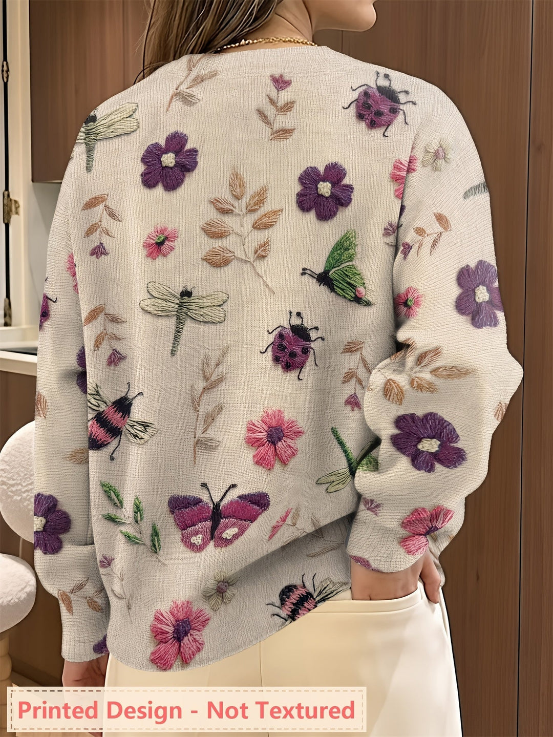 Botanical Print Crewneck Sweater for Women