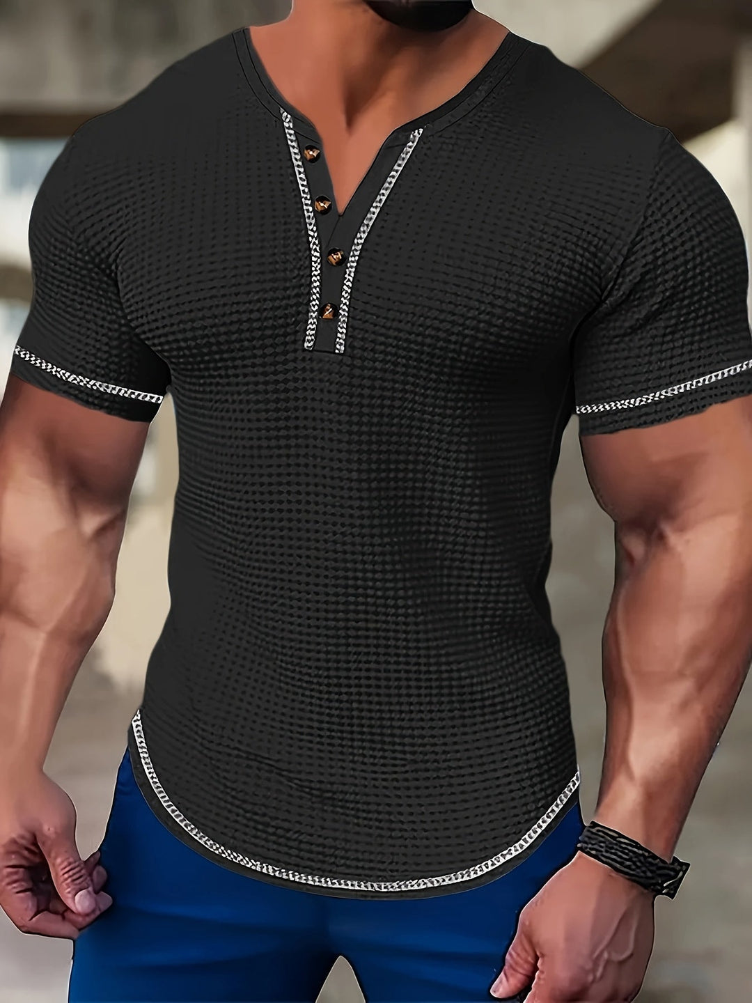 Textured Short Sleeve Henley Shirt for Men