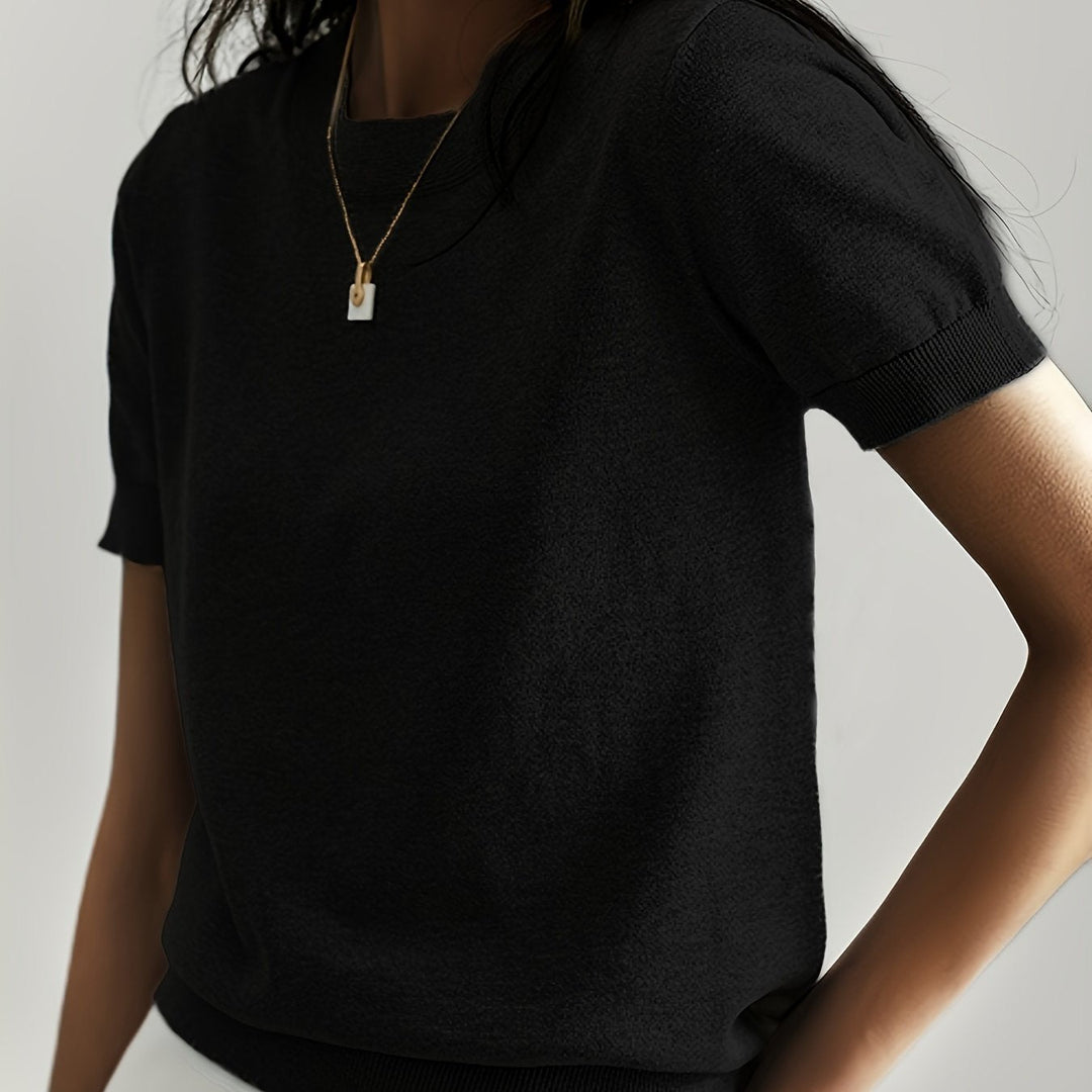 Fine-Knit Short Sleeve Sweater for Women