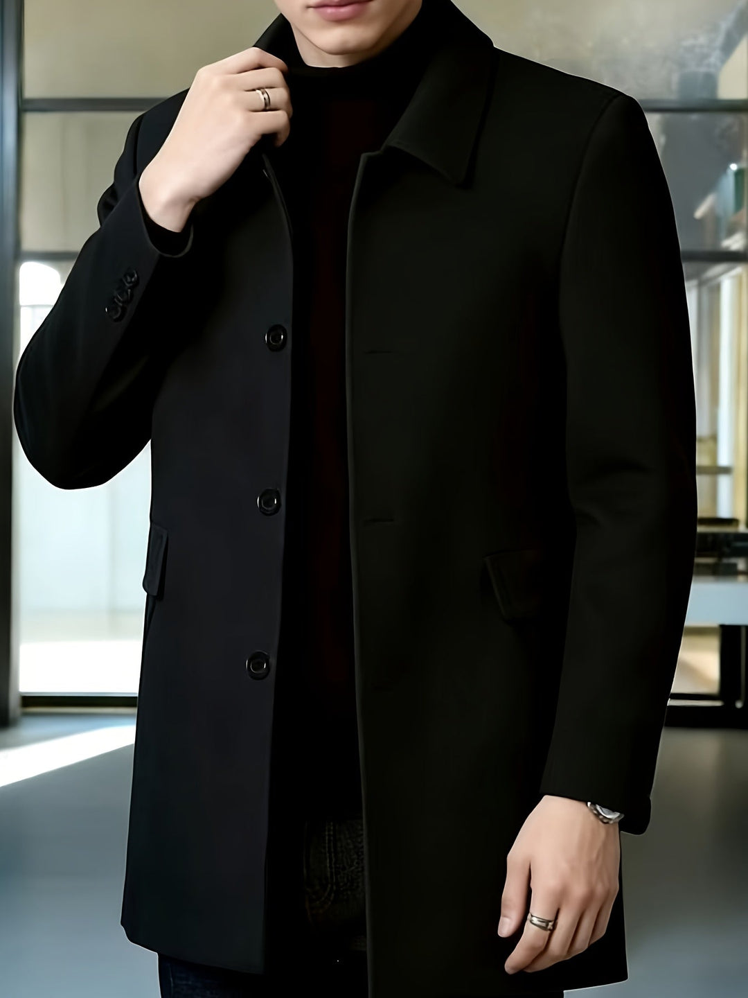 Single-Breasted Overcoat, Men's Refined Fit