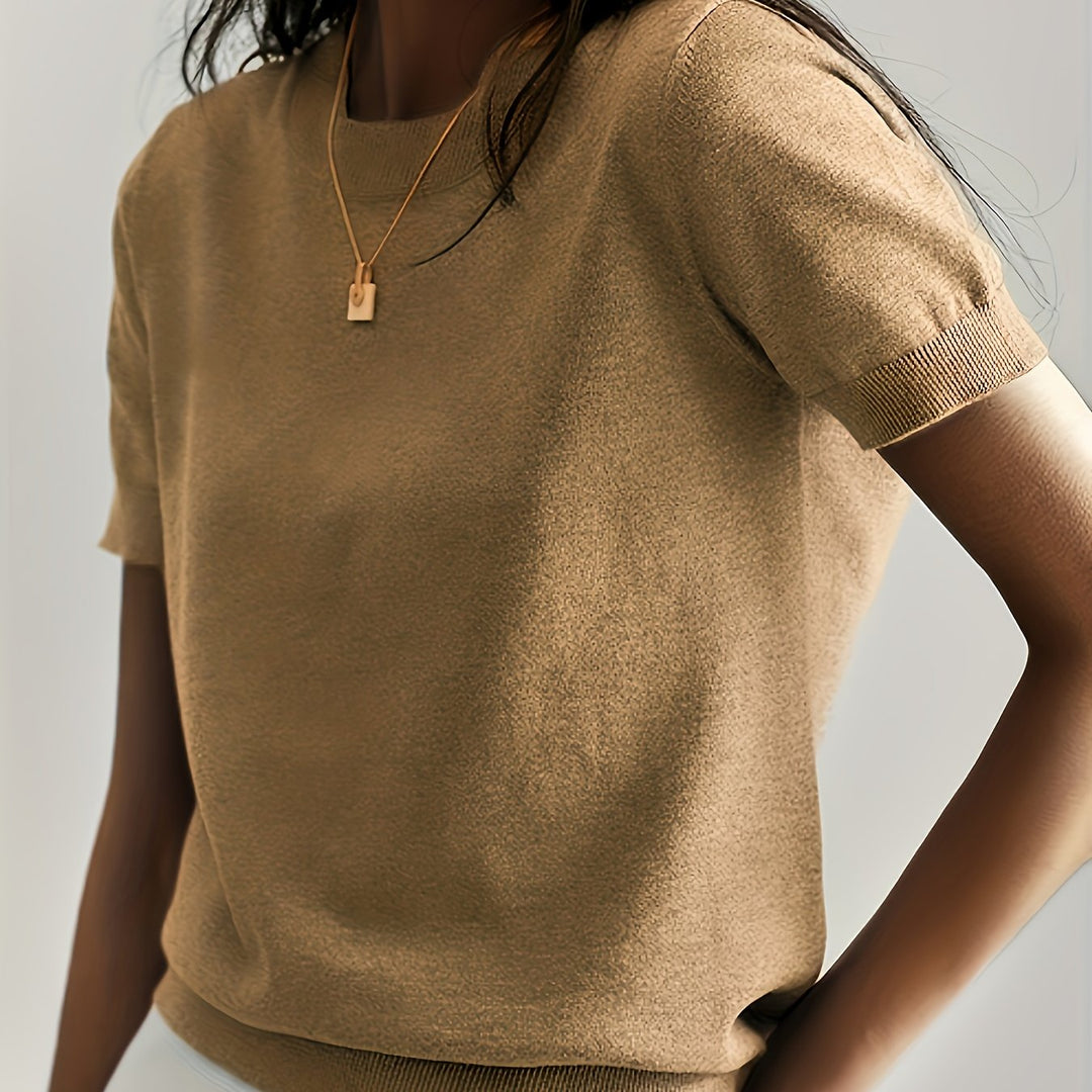 Fine-Knit Short Sleeve Sweater for Women