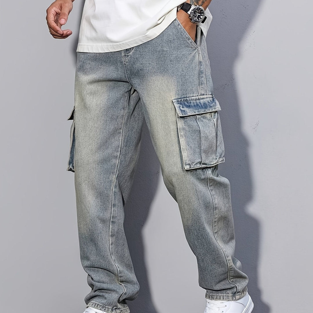 Sea Blue Relaxed Cargo Pants for Men