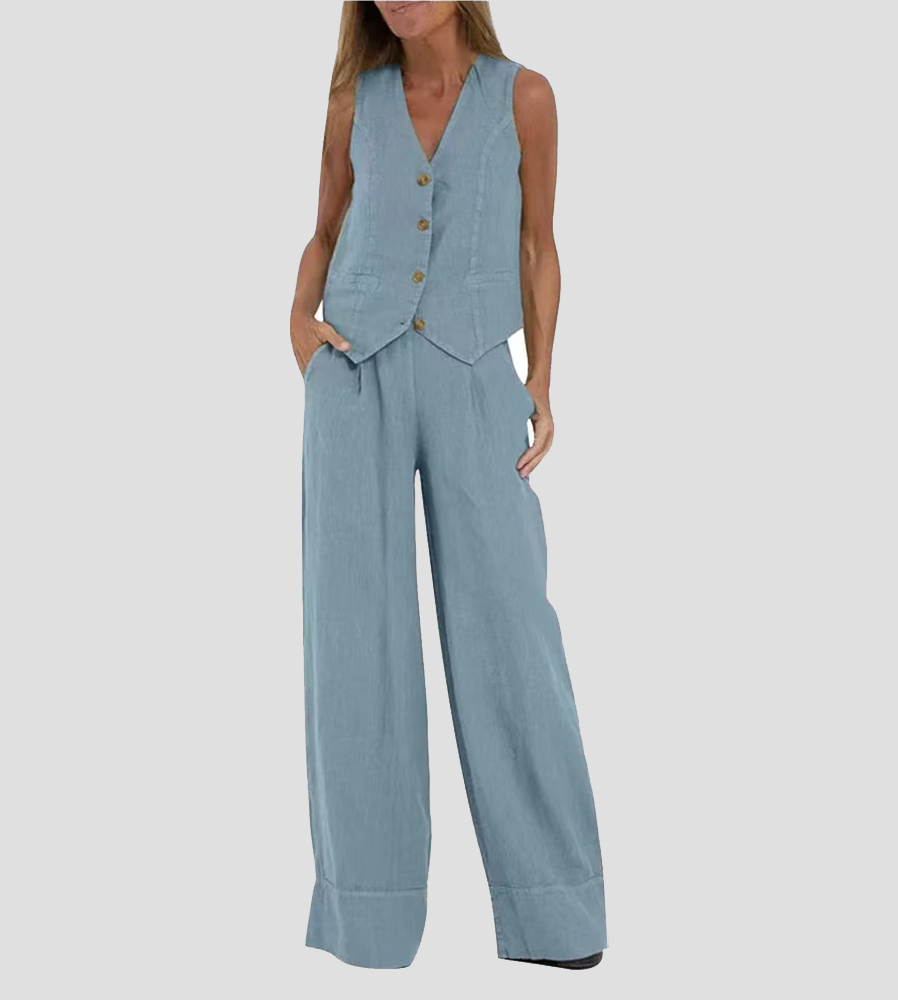 Sleeveless V-Neck Vest & Wide-Leg Pants Set for Women