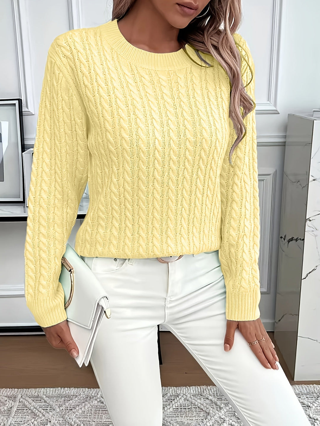 Women's Cable-Knit Round Neck Sweater