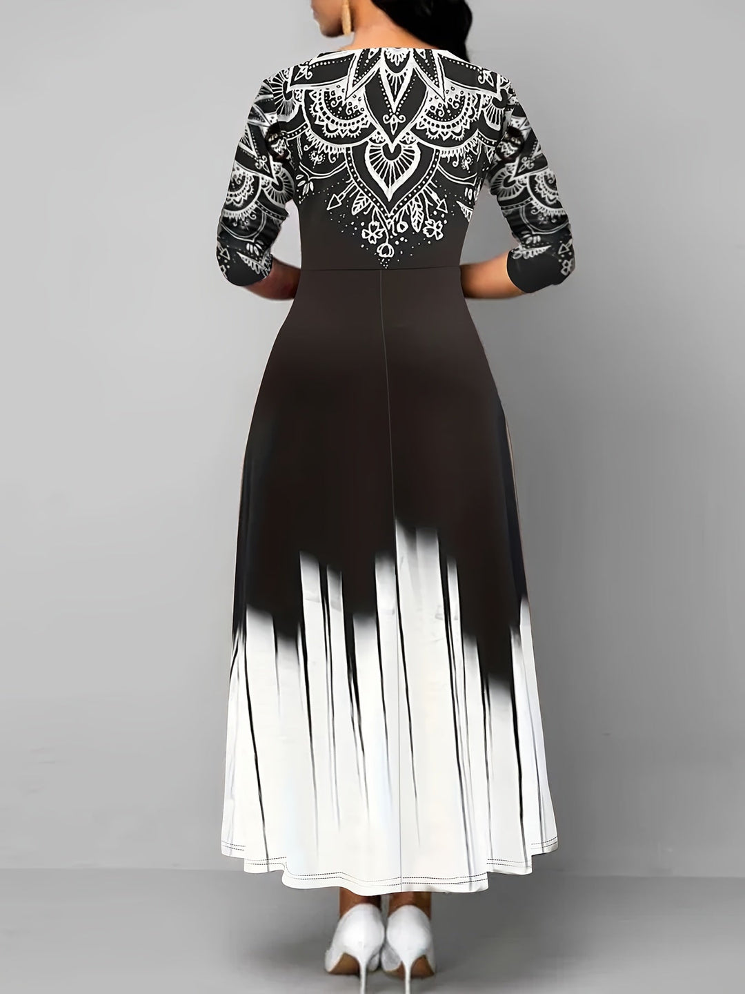 Ornate Print Flared Maxi Dress for Women