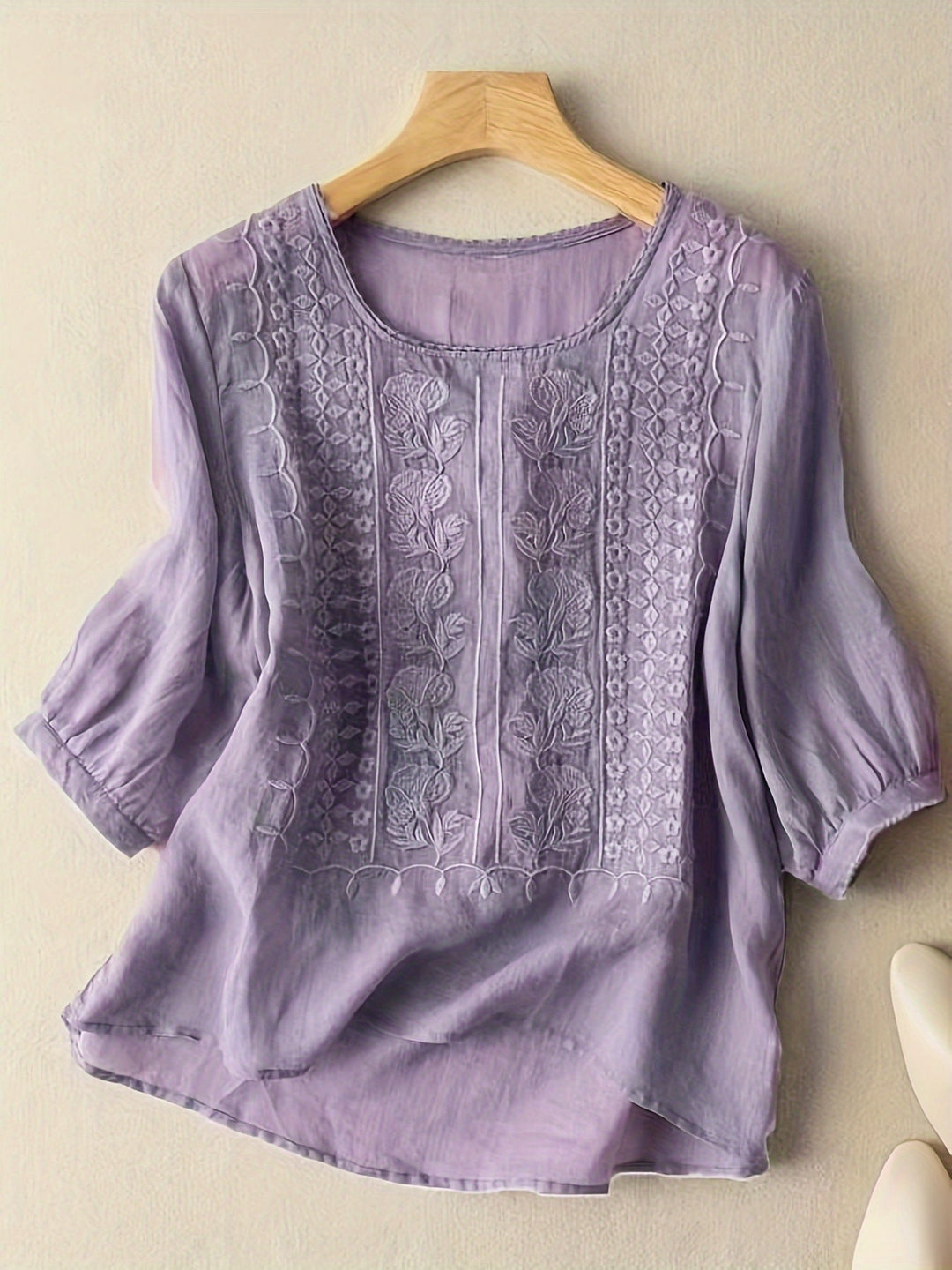 Embroidered Scoop-Neck Blouse for Women