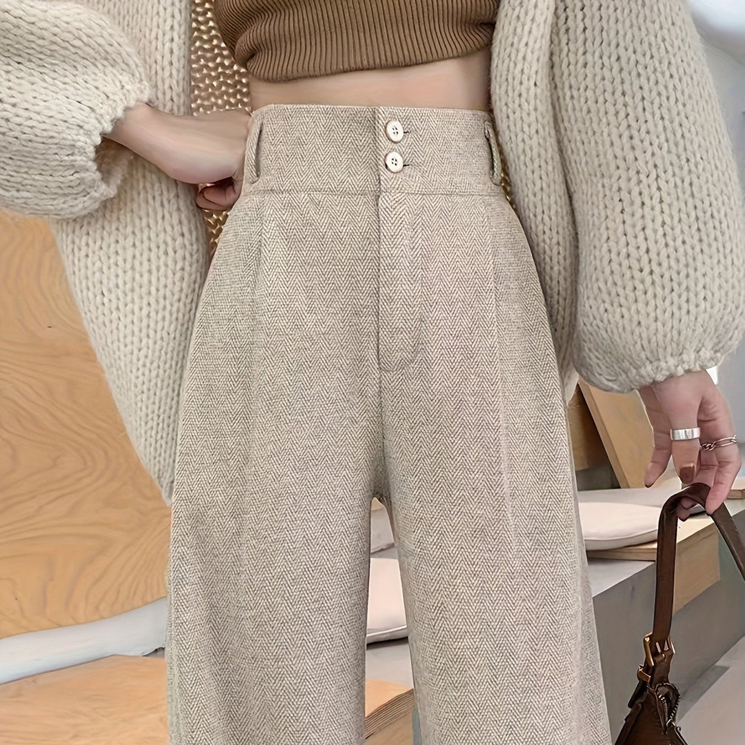 Khaki High-Waisted Wide-Leg Trousers for Women