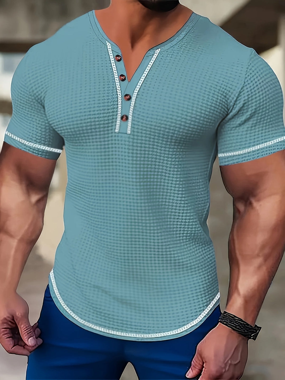 Textured Short Sleeve Henley Shirt for Men