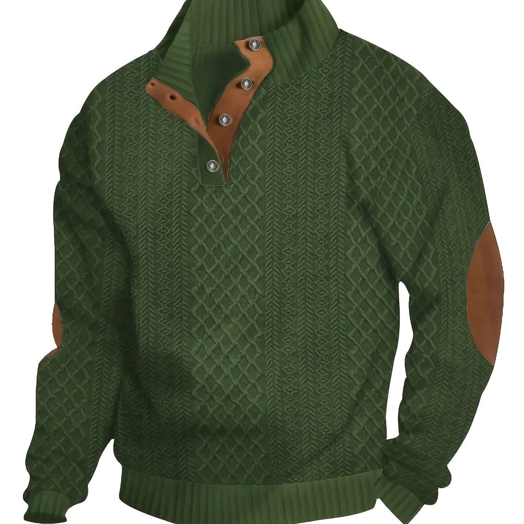 Stand Collar Button Henley Sweater for Men, Plus Size