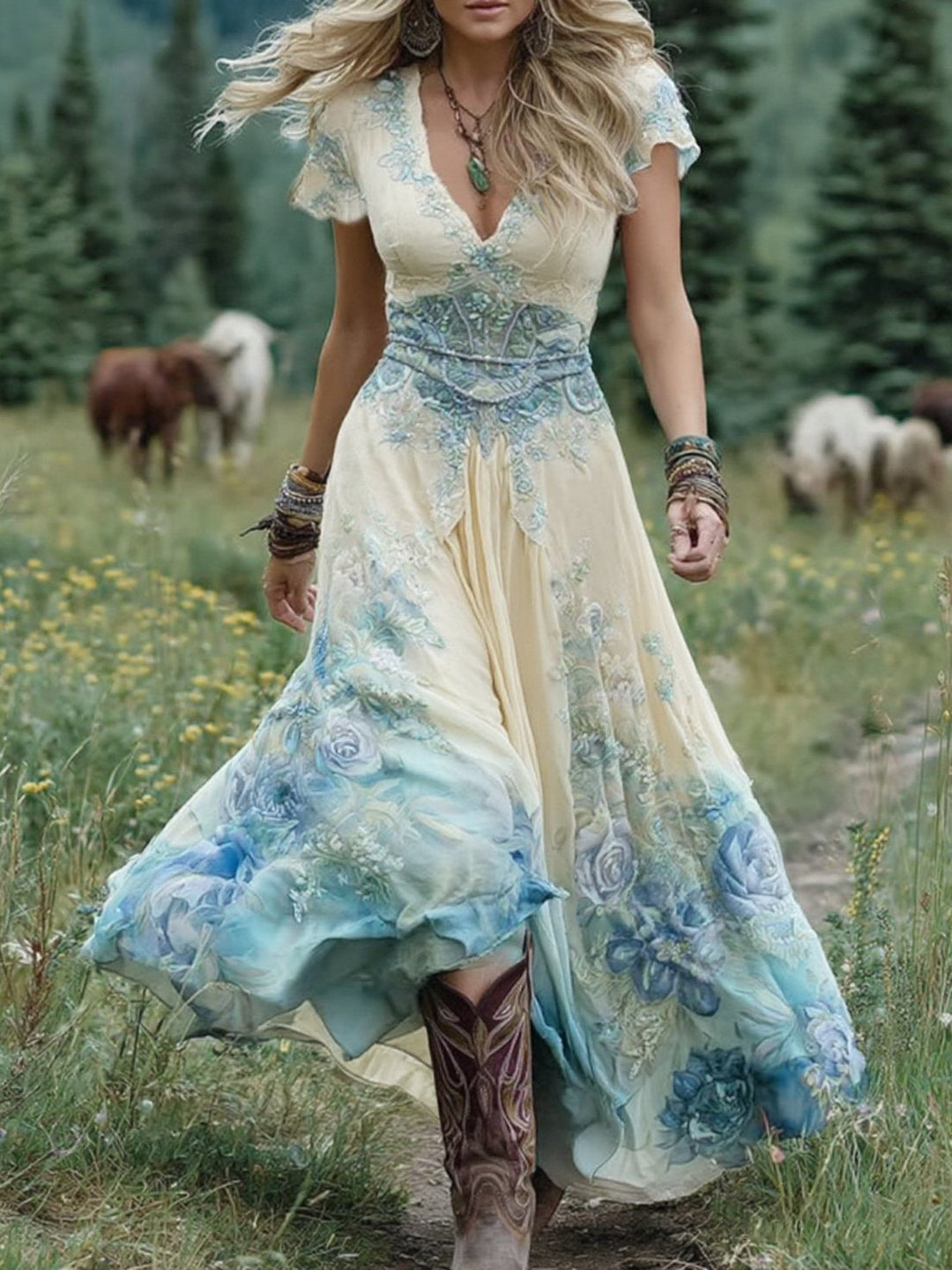 Elegant Floral Maxi Dress for Women, Plus Size