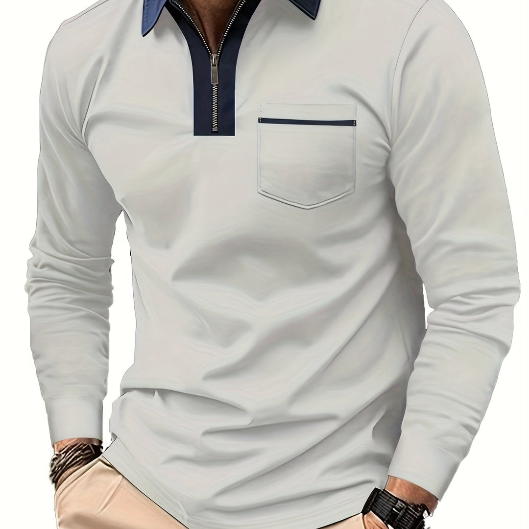 Refined Zip-Collar Polo Shirt for Men, Plus Size