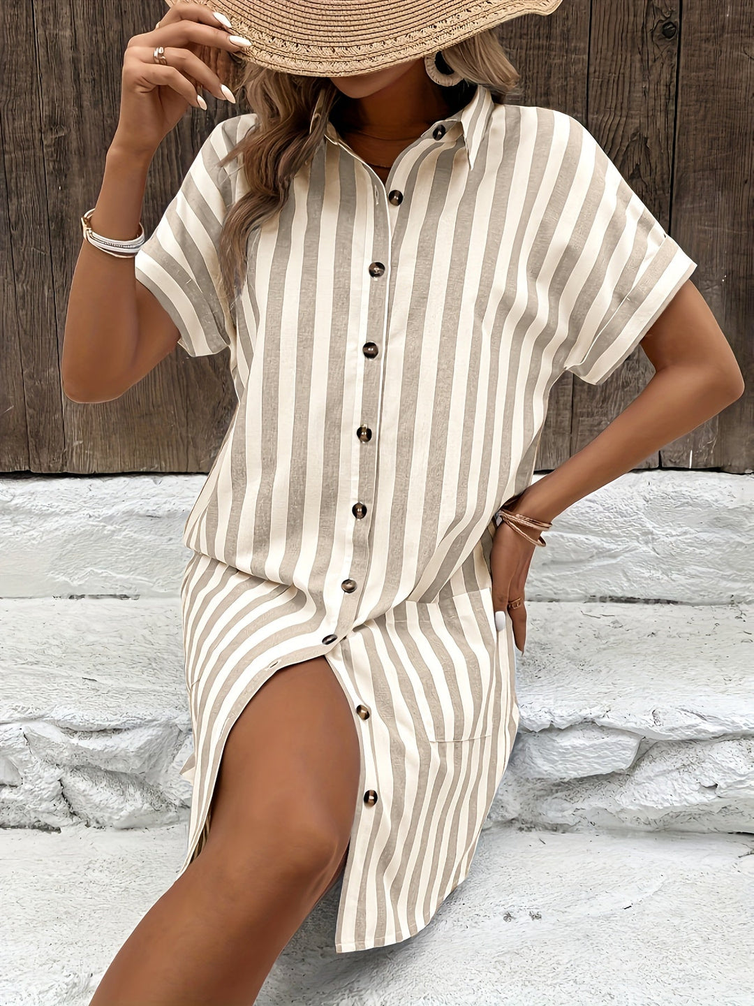 Belted Striped Shirt Dress for Women