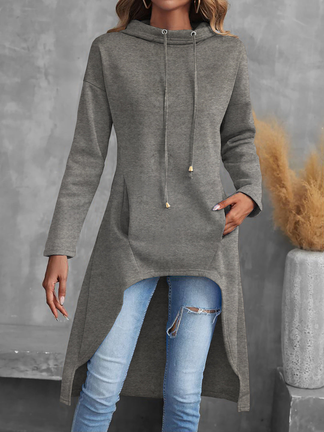 High-Low Drawstring Hoodie for Women