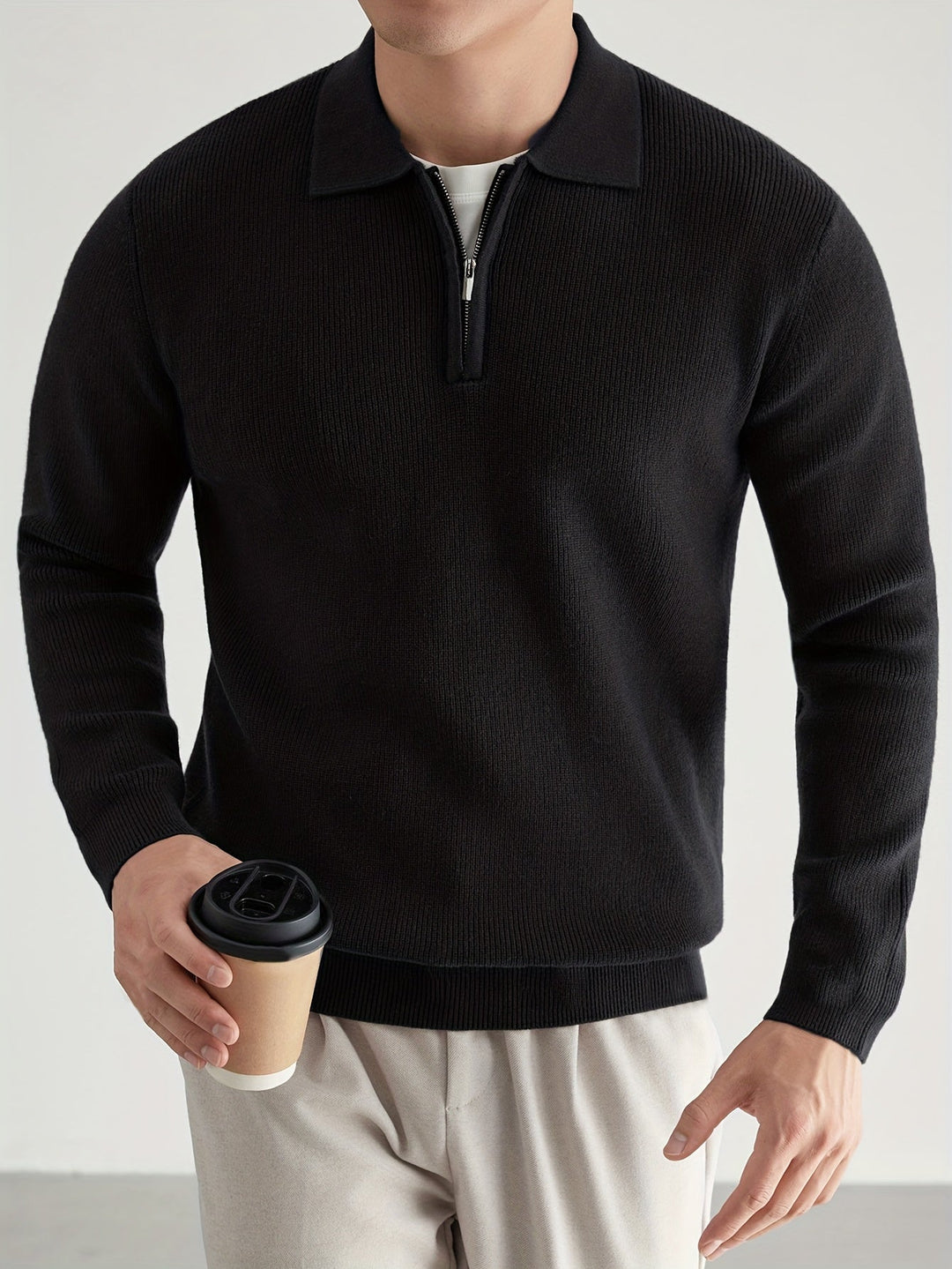 Refined Quarter-Zip Polo Sweater for Men, Plus Size