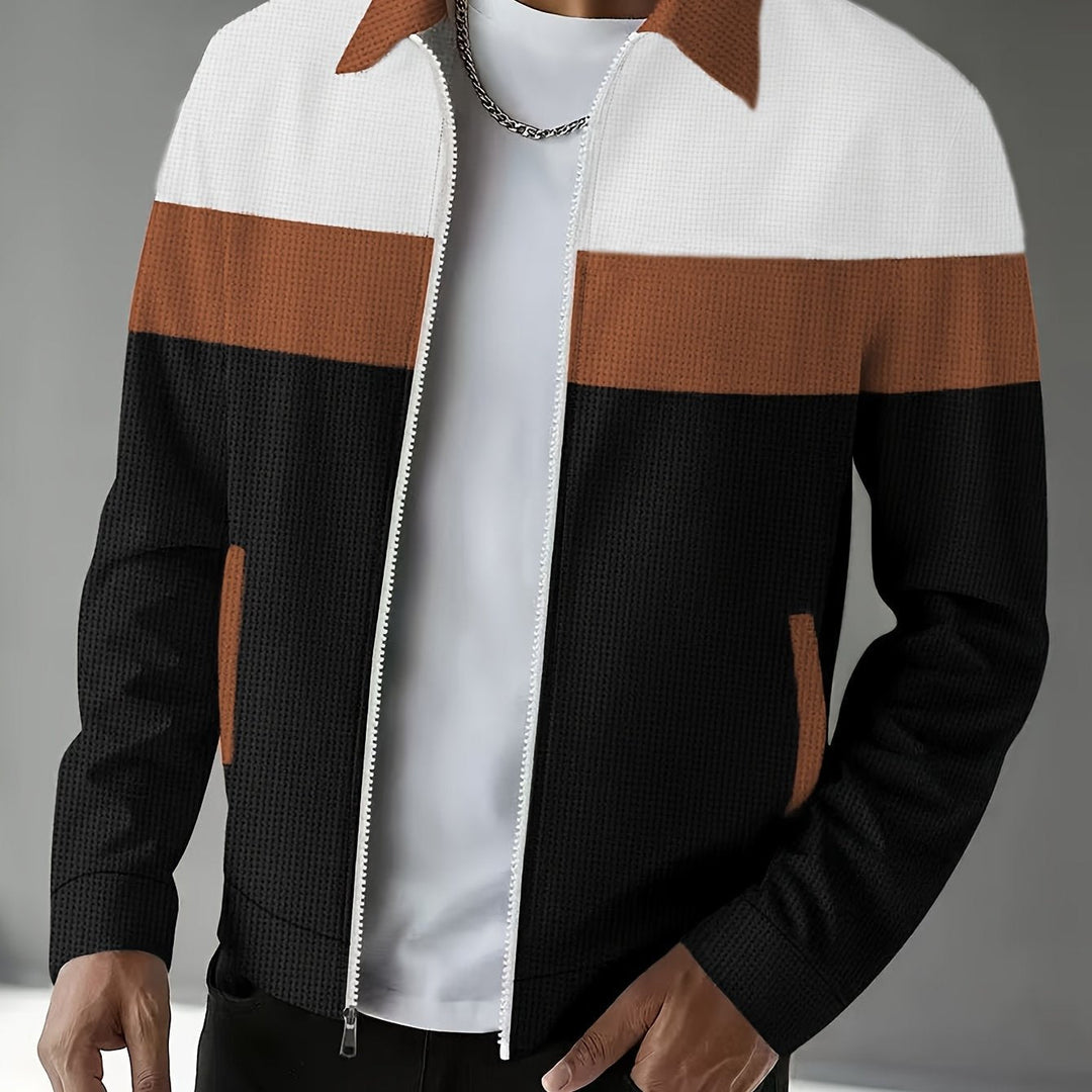 Rust Color-Block Zip-Up Jacket for Men