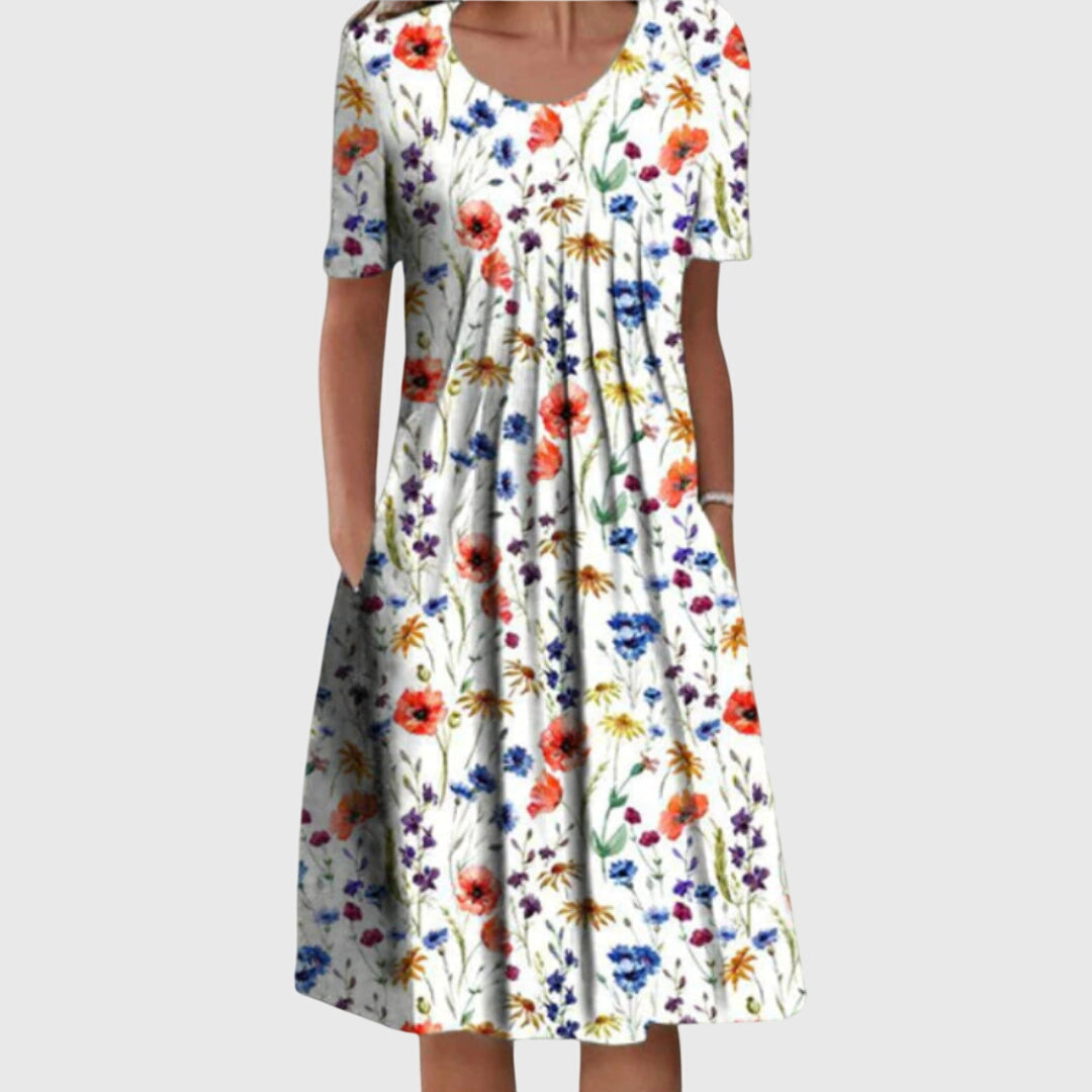 Round Neck Printed Dress, Women's Elegant Fit