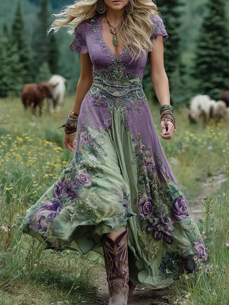 Elegant Floral Maxi Dress for Women, Plus Size