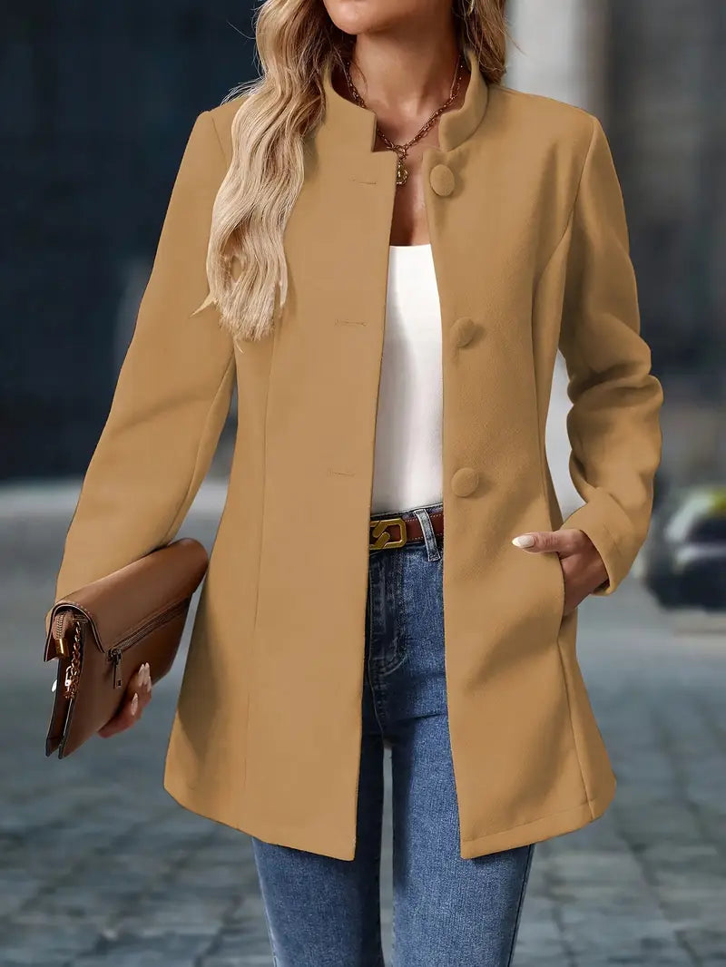 Elegant Stand-Collar Button Coat for Women