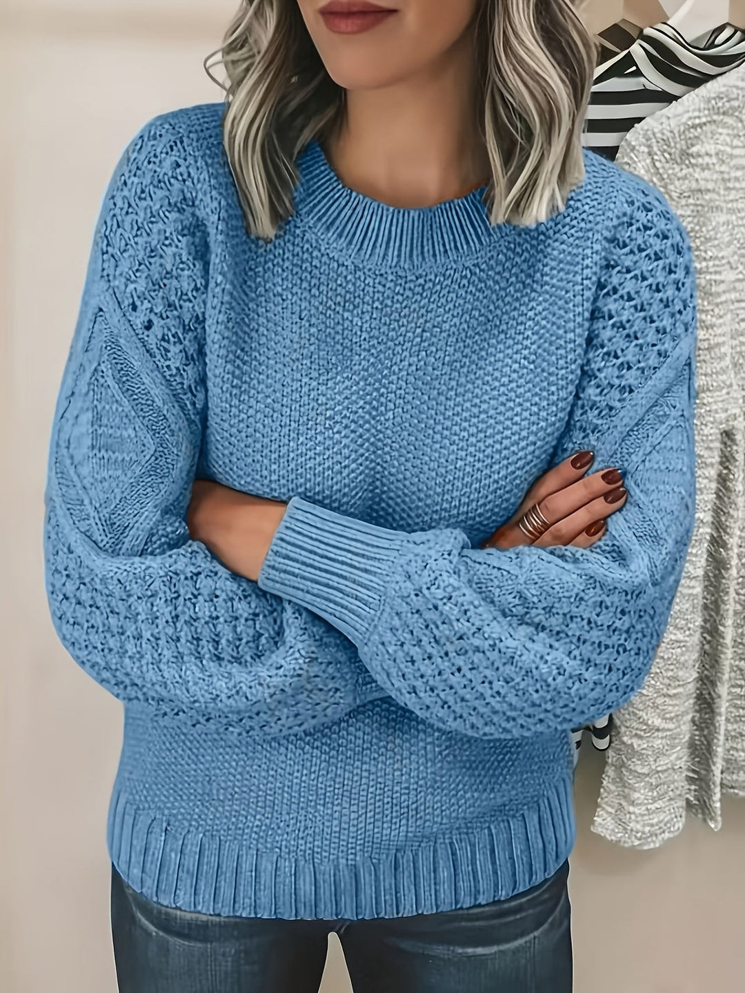Cozy Lantern-Sleeve Sweater for Women, Plus Size