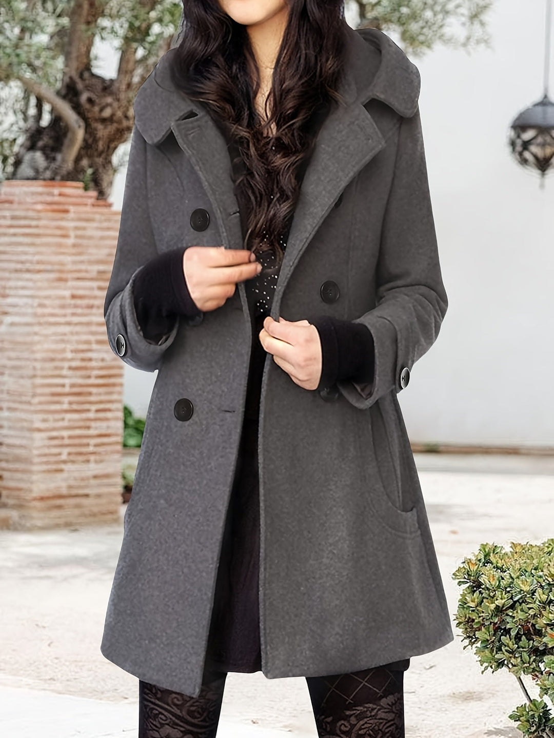 Women's Hooded Double-Breasted Mid-Length Coat