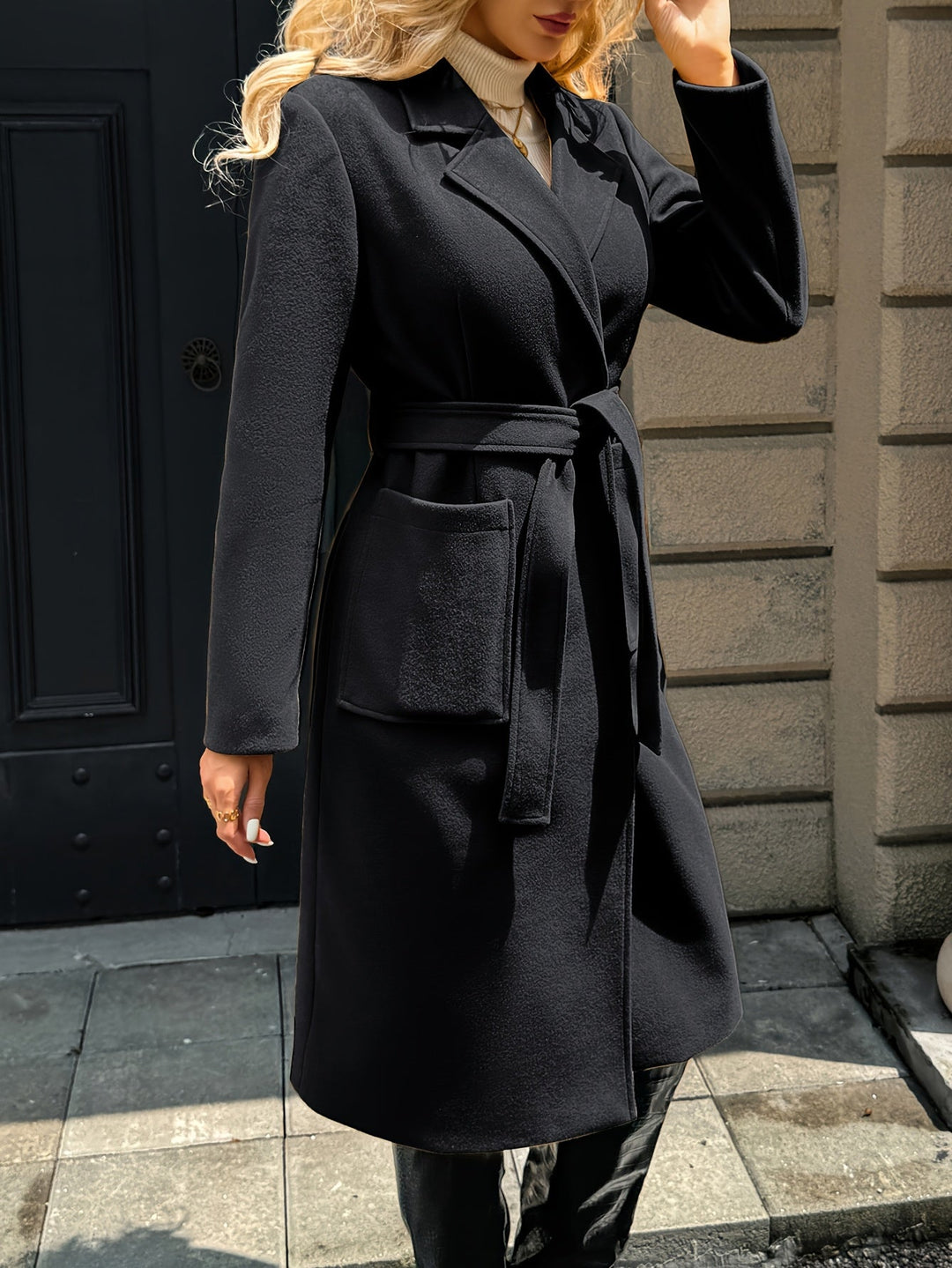 Tailored Belted Long Coat for Women
