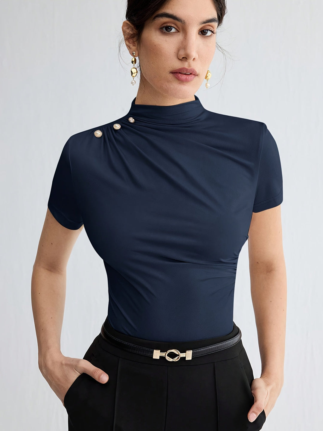 Mock Neck Short-Sleeve Top for Women