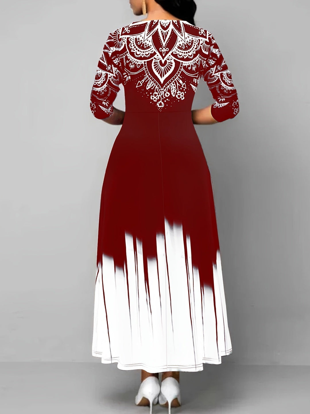 Ornate Print Flared Maxi Dress for Women